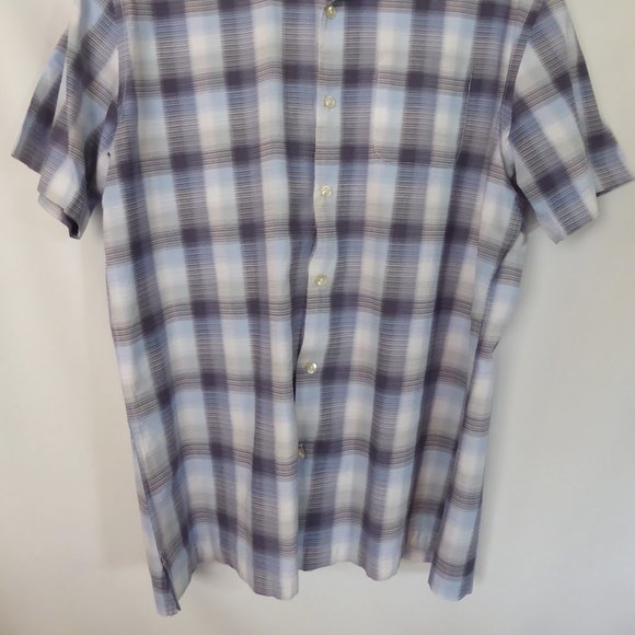 VAN HEUSEN MENS BLUE WHITE CHECKERED PATTERN PRINT SHIRT (PRE-OWNED) LARGE - Picture 6 of 7